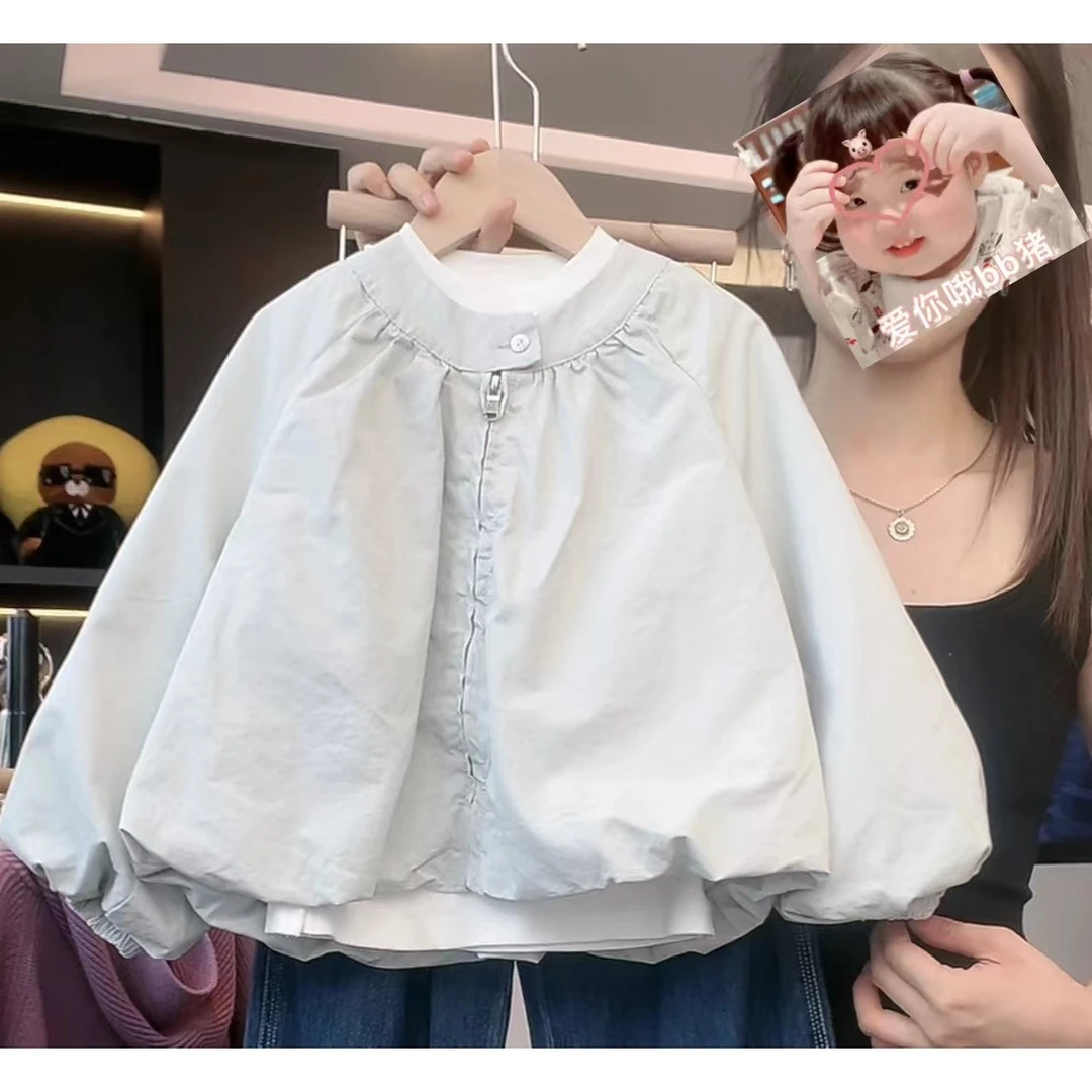 【Umi现货】春秋装儿童韩版气质简约泡泡袖夹克外套纯色外套MPG4939