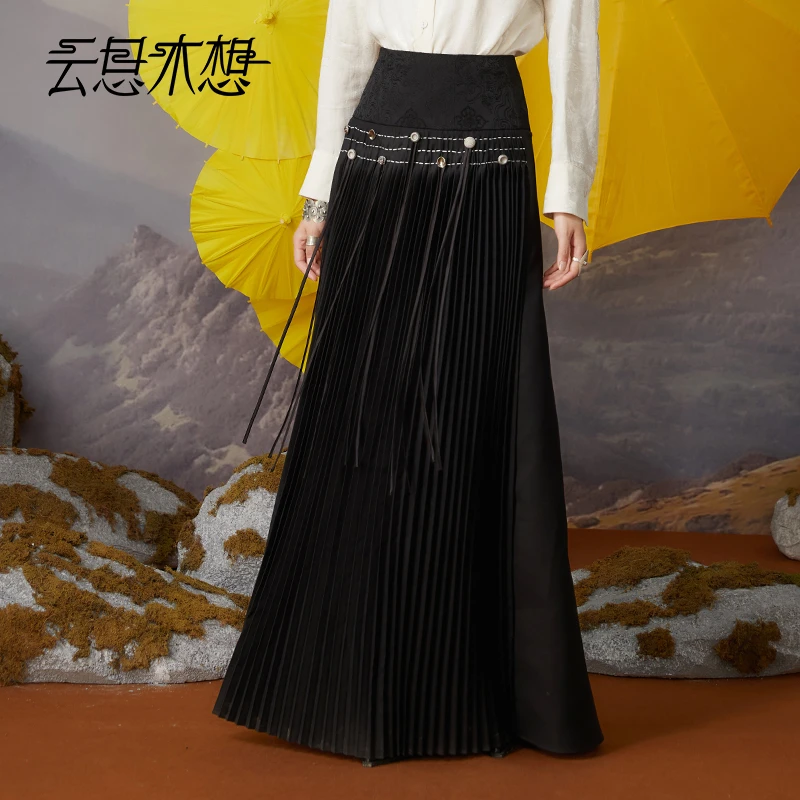 Ysimo-X云思木想 千苏梦摇 手缝装饰扣流苏压褶拼接半身裙12197