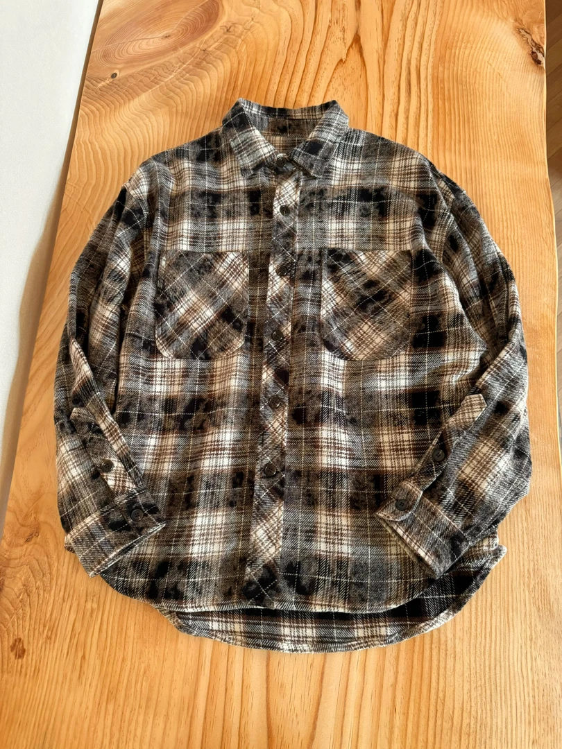 C665-vintage复古色织做旧磨毛衬衫