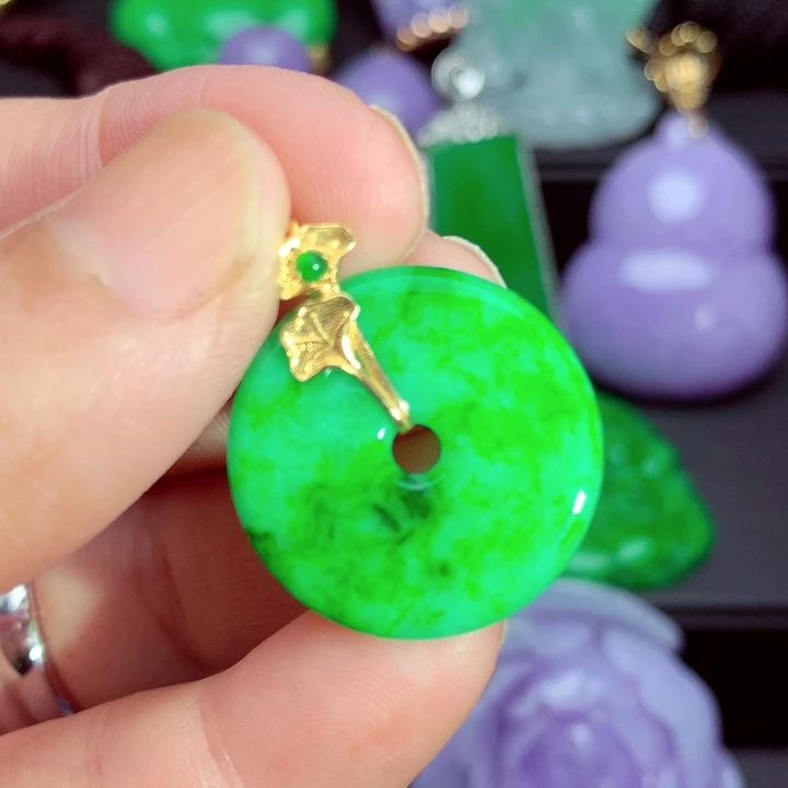 翡翠18K金镶嵌吊坠(不含链)