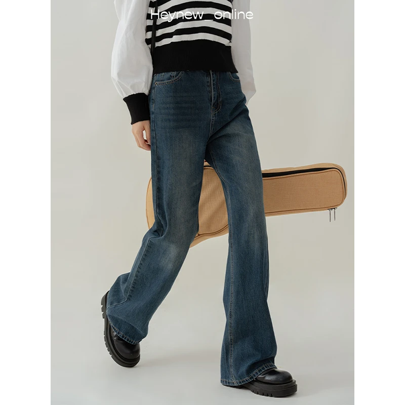 【年中清清】喇叭阔腿牛仔裤高腰设计小众巴黎街头微喇裤-2X712