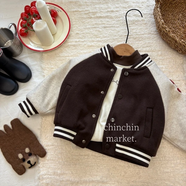 松露巧克力·男童秋冬新款棒球服夹棉加厚外套学院风洋气夹克衫