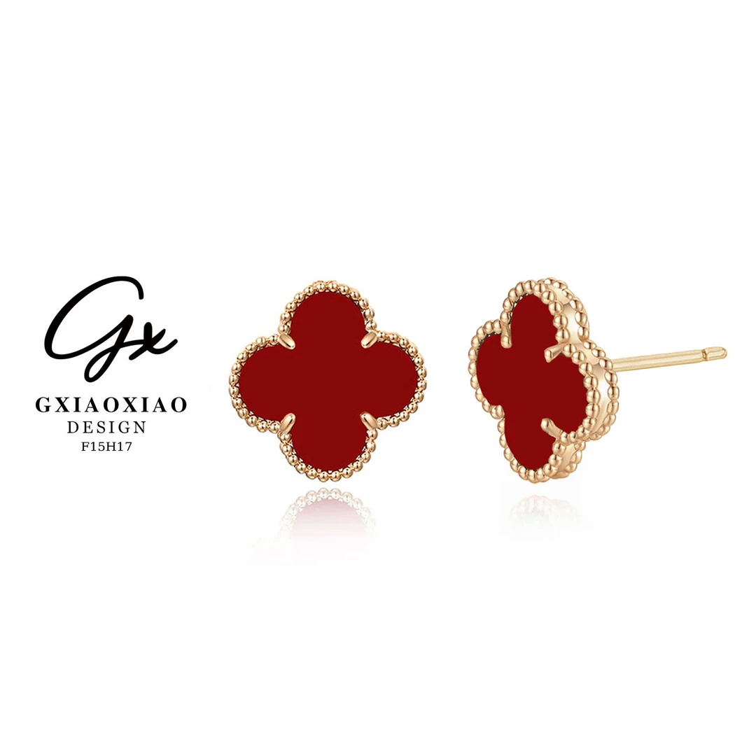 铜合金耳饰 GXX 法式高级感千金风中号红色四叶花耳环 F15H17