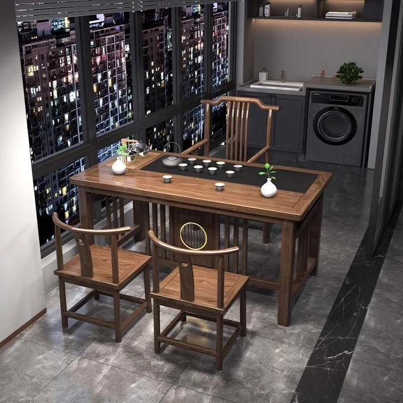 实木阳台桌椅组合中式款茶桌茶套装一体家用小户型茶几平面款茶桌