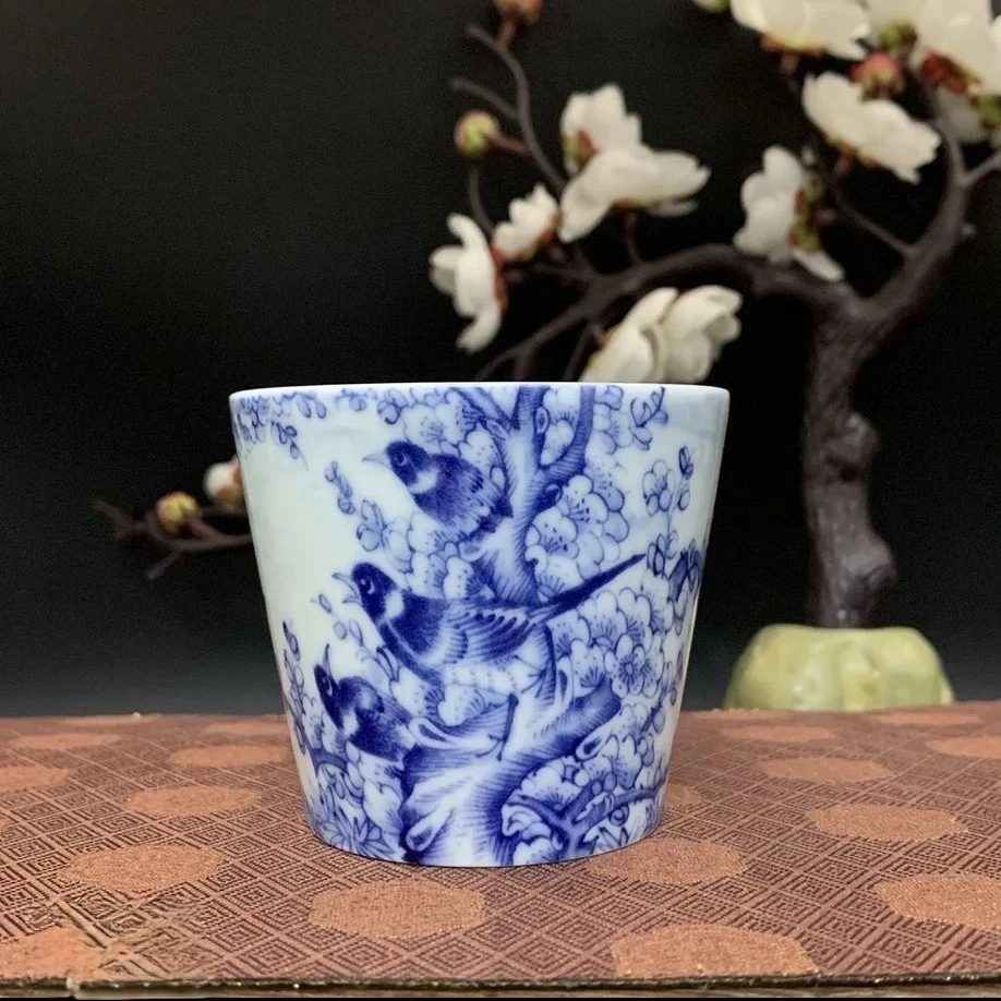 七丞堂景德镇主人杯青花瓷釉下喜上眉梢小可乐直筒杯小杯瓷器茶杯