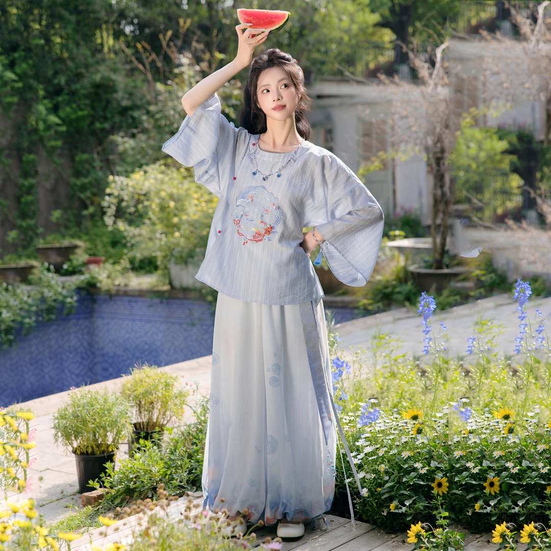 造镜集【金鱼气泡水】新中式短马面裙织金仿妆花织锦缎明制汉元素