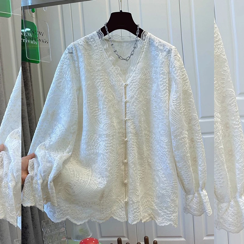 设计感钉珠钩蕾丝衫外套女春秋新款气质时尚宽松显瘦上衣百搭减龄