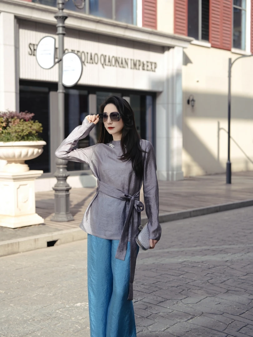 HZHJ原创设计师款 现代蓝灰 套装裤  显白显瘦高级洋气1898