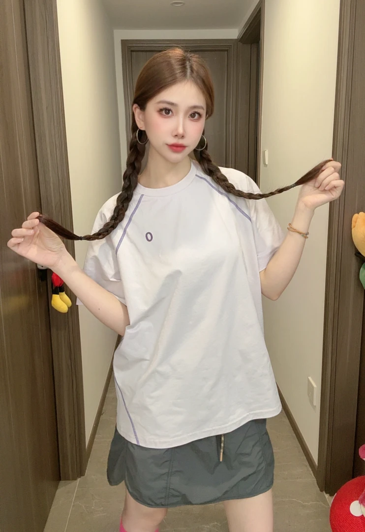 山系机能风 户外男女同款拼接撞色字母印花骑行运动短袖