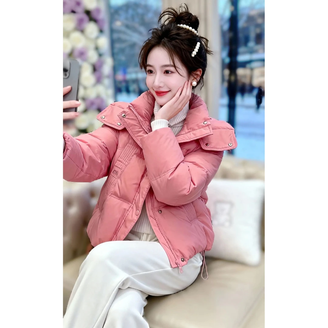 显白气质欧版中长款棉服外套女冬季新款大码宽松慵懒质感棉衣袄子