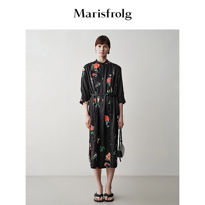 Marisfrolg玛丝菲尔25春夏新款气质时尚复古印花连衣裙AAFZ21086