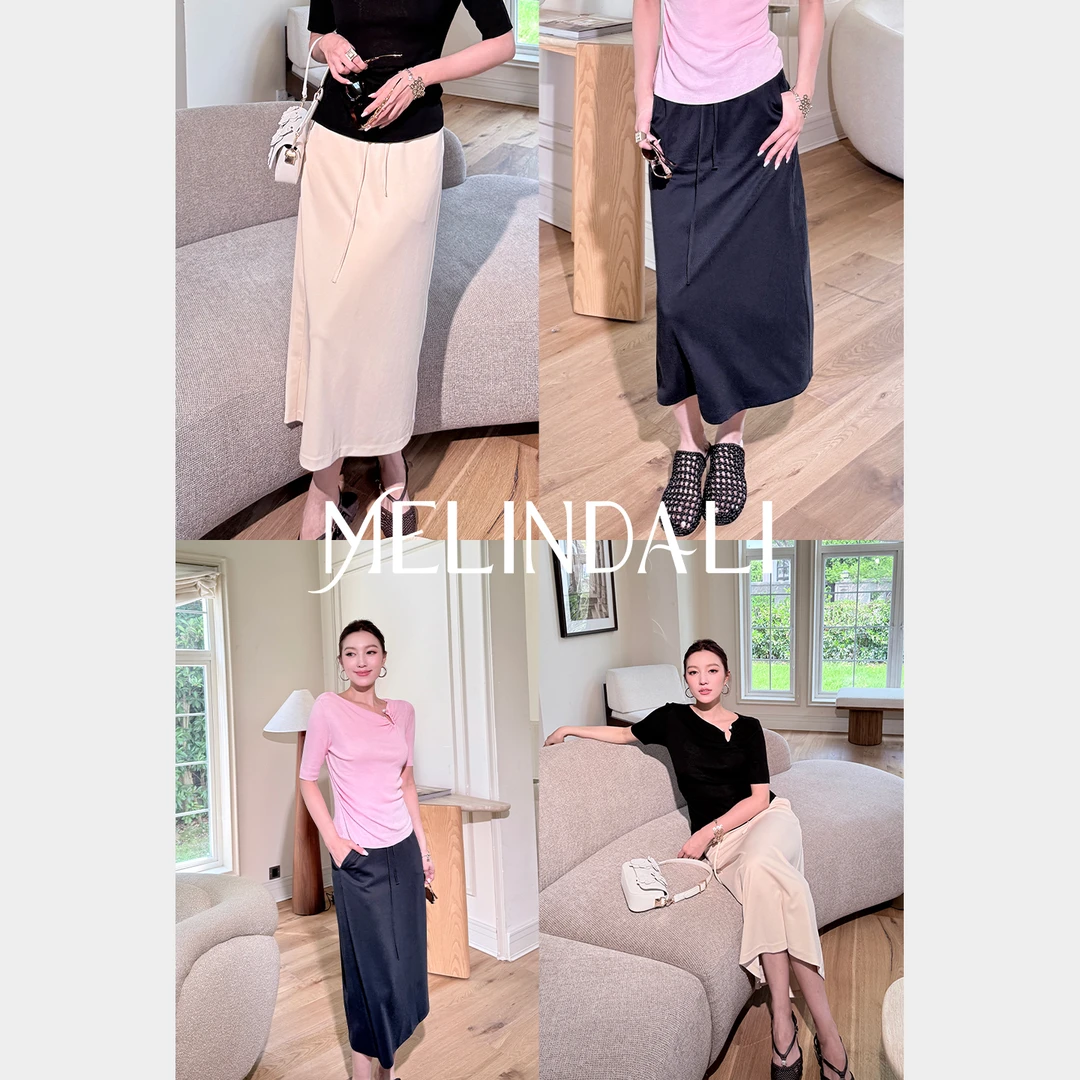 Melinda Li【懒懒裙】松弛感莫代尔铜氨丝桑蚕丝松紧腰休闲半身裙
