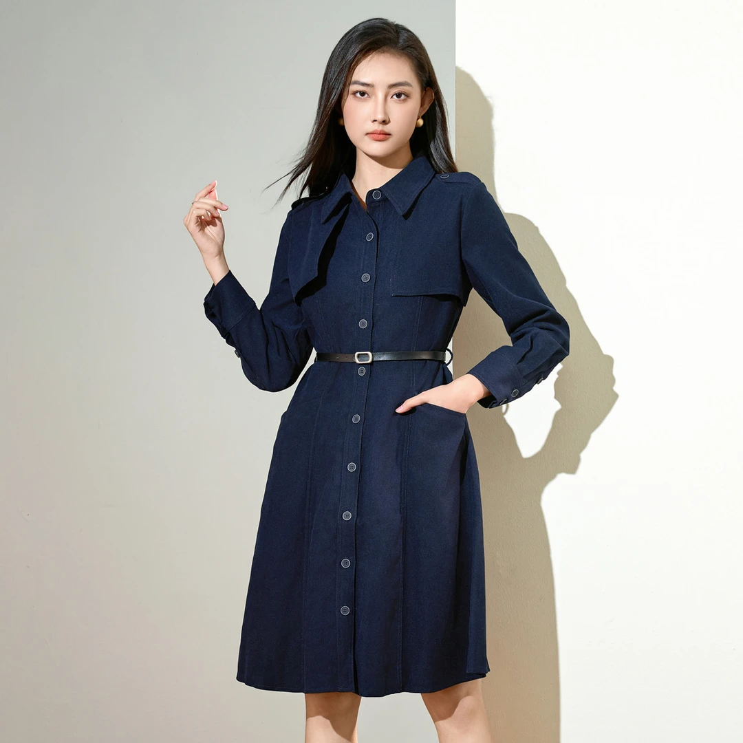 诗萌灯芯绒两穿式连衣裙女秋季百搭片设计感长袖通勤显瘦裙子女