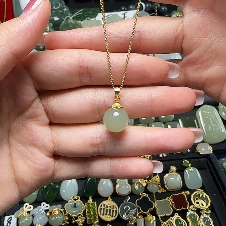 颈饰银S925镶嵌和田玉送链子送绳