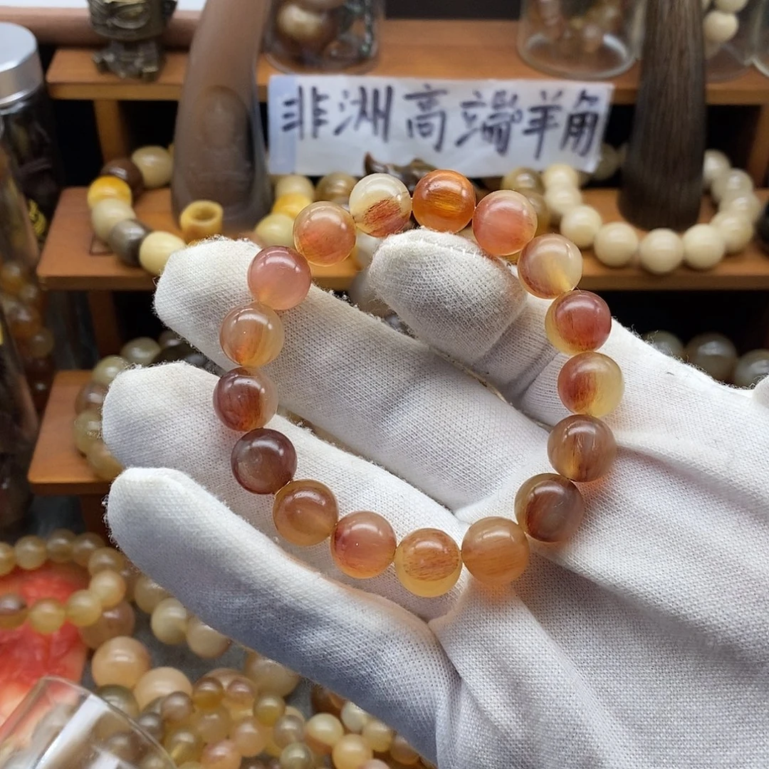 布艺非金属12mm精品非洲黑斑岭羊角手串