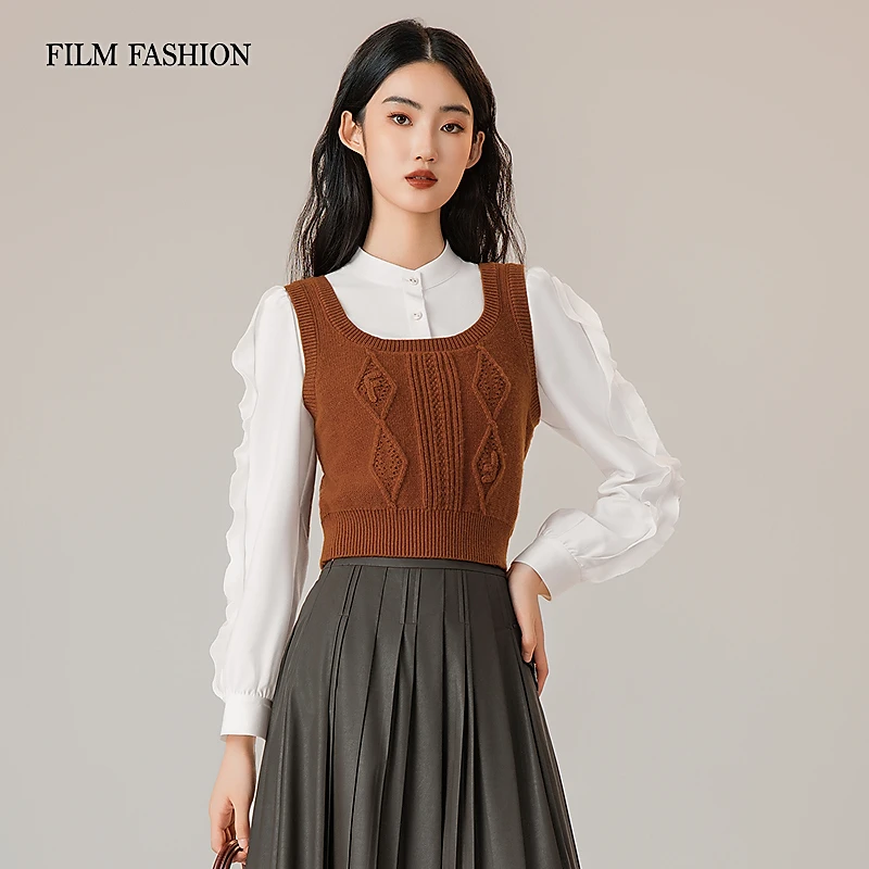 一电影一时装冬季新款方领毛织背心针织女士高级休闲  FFDM141011