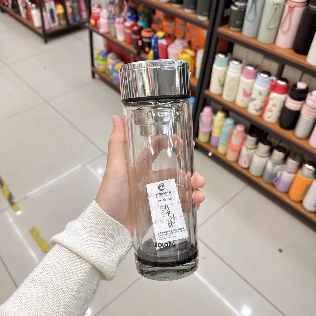 卧龙双层玻璃杯水杯男女士高档茶水分离泡茶杯车载便携礼盒礼品杯