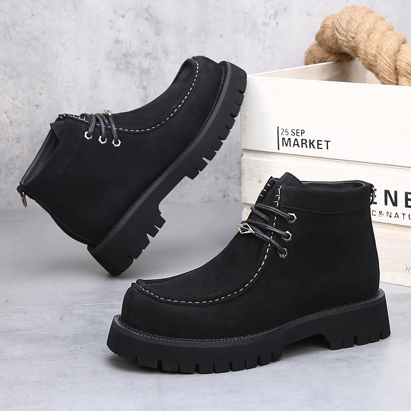 马丁靴男款2025秋季新款真皮增高户外大头时尚工装靴复古中帮短靴