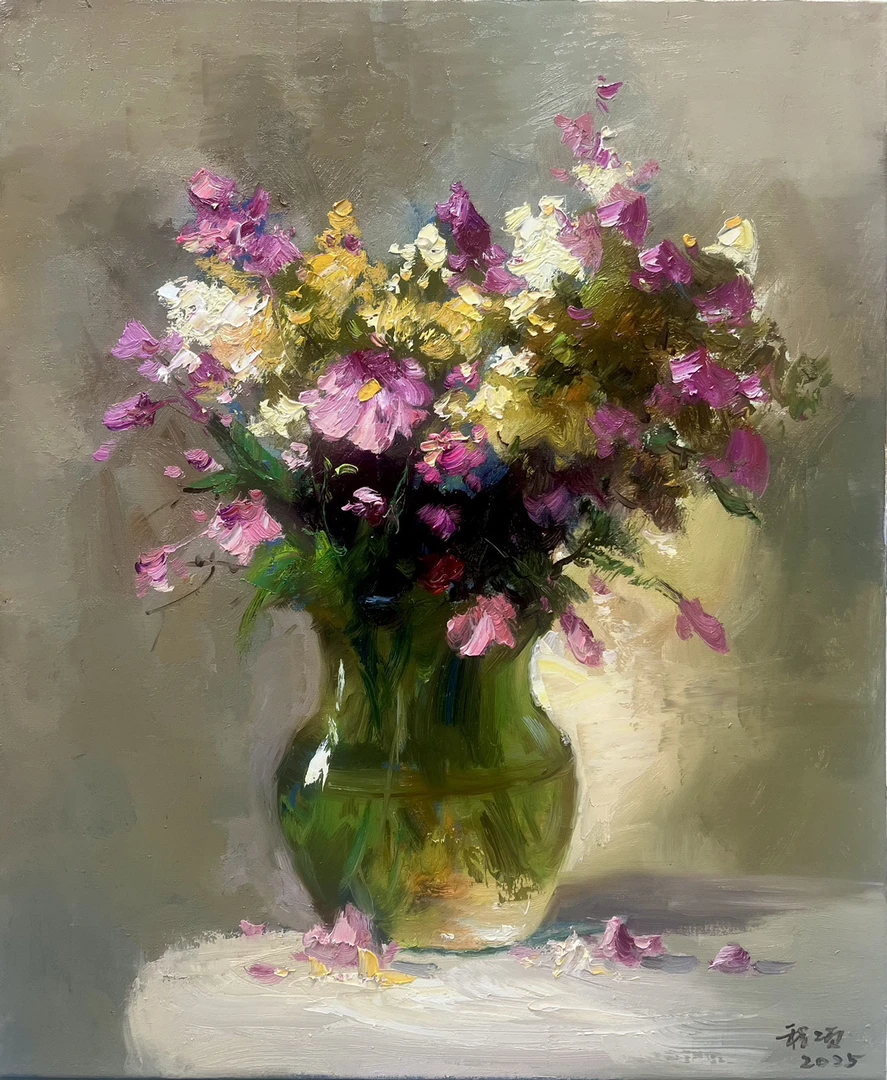 复古花卉油画50×60装饰画美式怀旧玄关餐厅印象派挂画