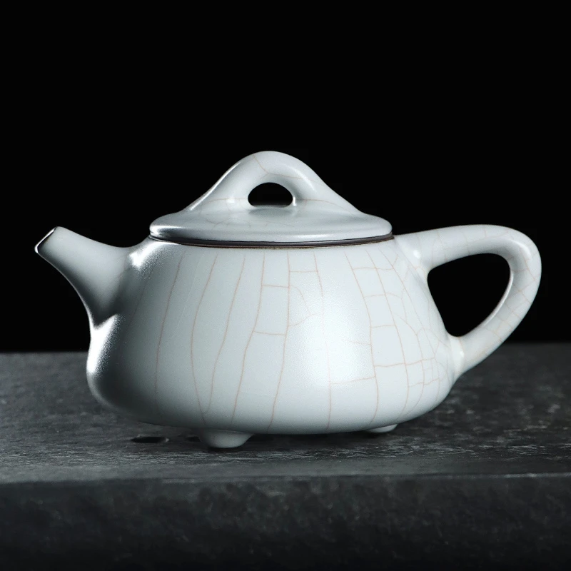 凝香阁 茶养开片铁胎仿古月白汝窑石瓢壶 陶瓷茶具大容量日式单壶