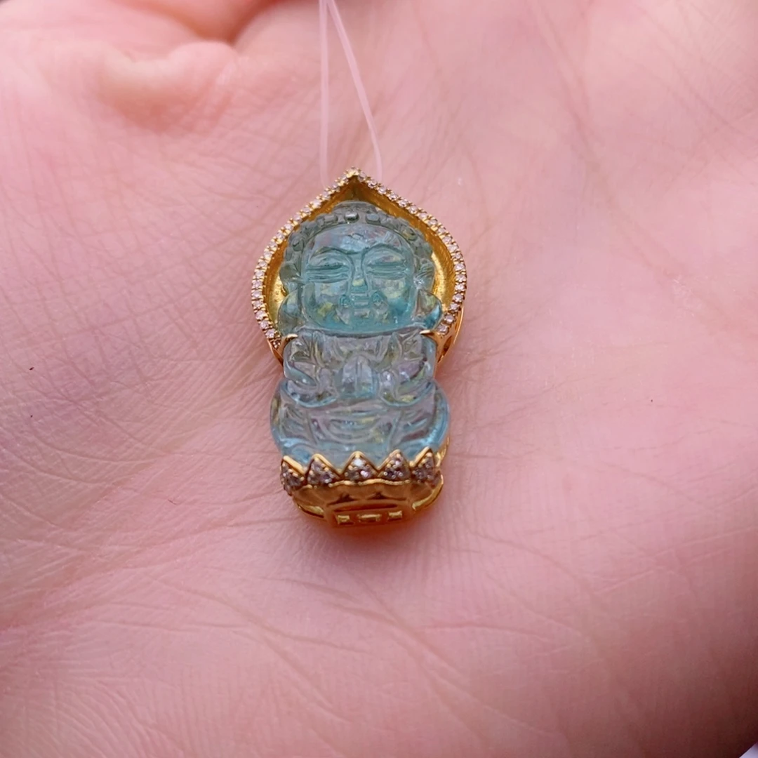 颈饰18K金镶嵌碧玺宝宝佛吊坠yy