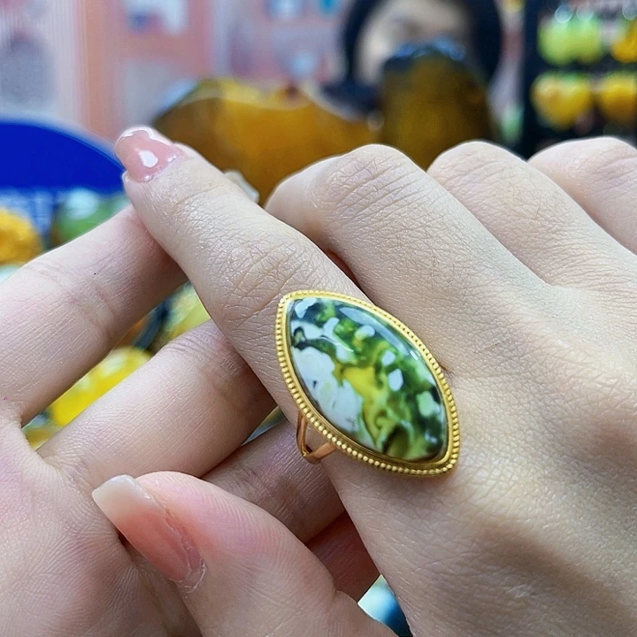 蜜蜡银S925镶嵌裸石戒指