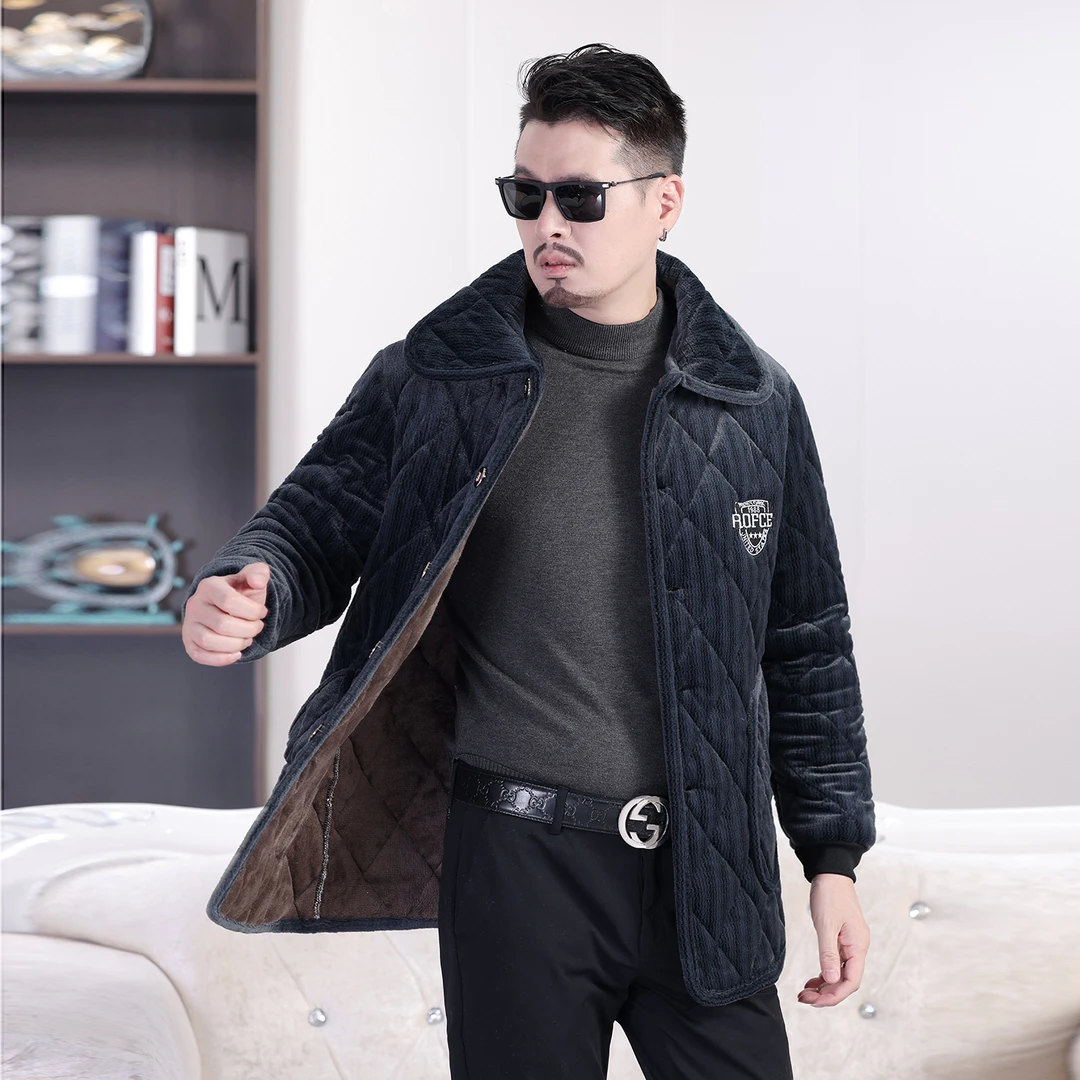 冬季男士棉衣罩衣棉袄三层加厚防寒宽松外穿翻领保暖加绒棉服耐脏