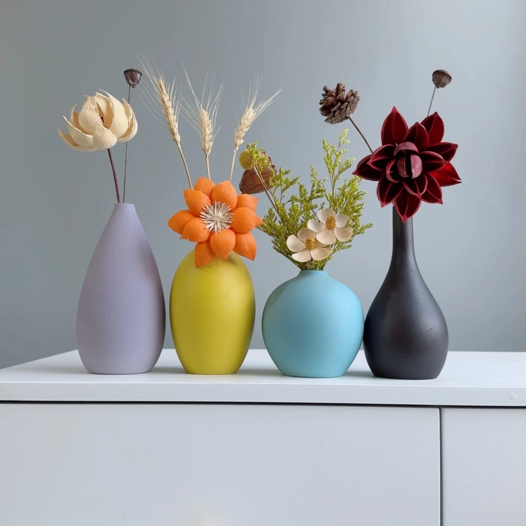 摆件陶瓷小花瓶摆件含花总高约20-30cm