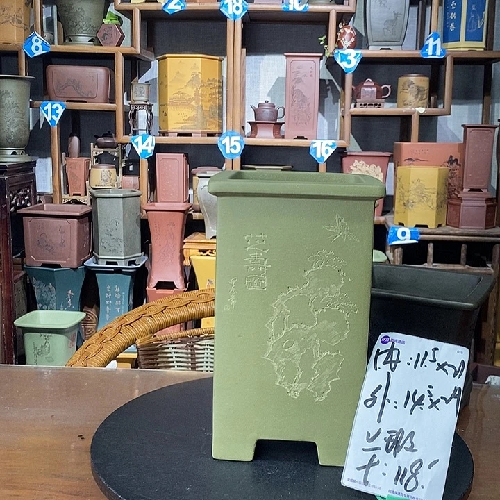 紫砂花盆果绿泥微瑕118