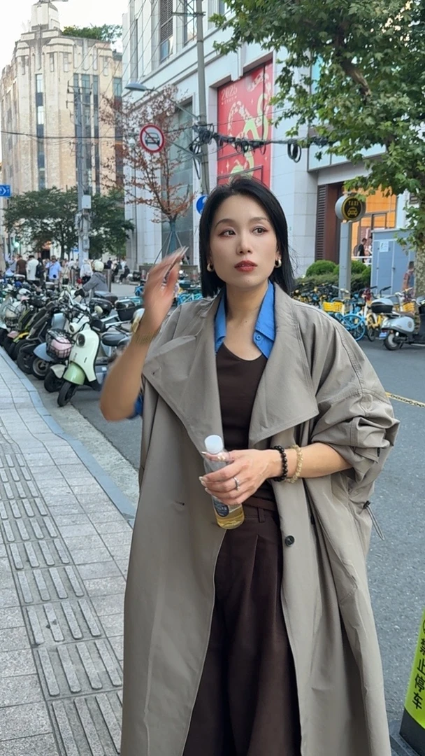 秋季新款大翻领宽松廓形收腰显瘦女士风衣外套百搭气质1818