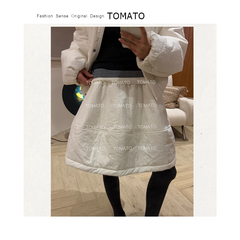 TomaTo-2025新款韩系冬季加绒百搭显瘦休闲松紧腰半身裙C25Q9017