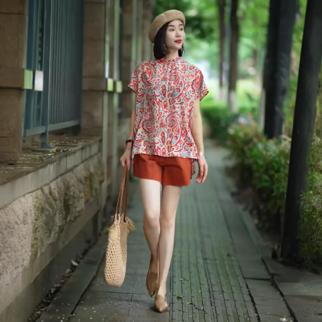 夏季新款短袖上衣短裤两件套中式碎花时尚套装中国风休闲小衫女潮