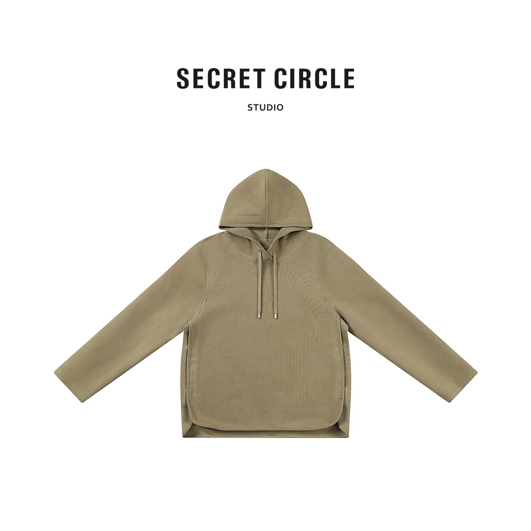 SECRET CIRCLE·秘社 秋款连帽系绳不规则下摆开叉长袖卫衣19591