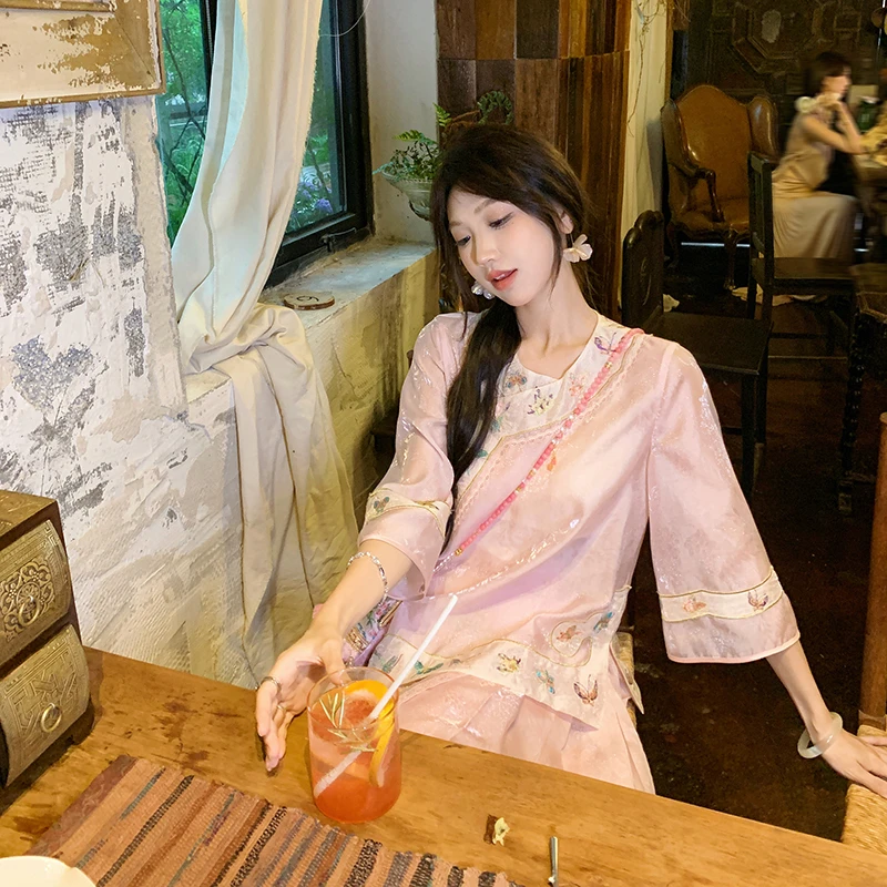 【晨曦专属】【锦绣云裳】新中式2025女装夏季提花气质显瘦上衣半身裙