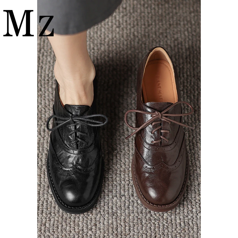 Mr.Zheng/淘小正/3.5cm/系带圆头复古粗跟乐福单鞋百搭休闲女鞋子