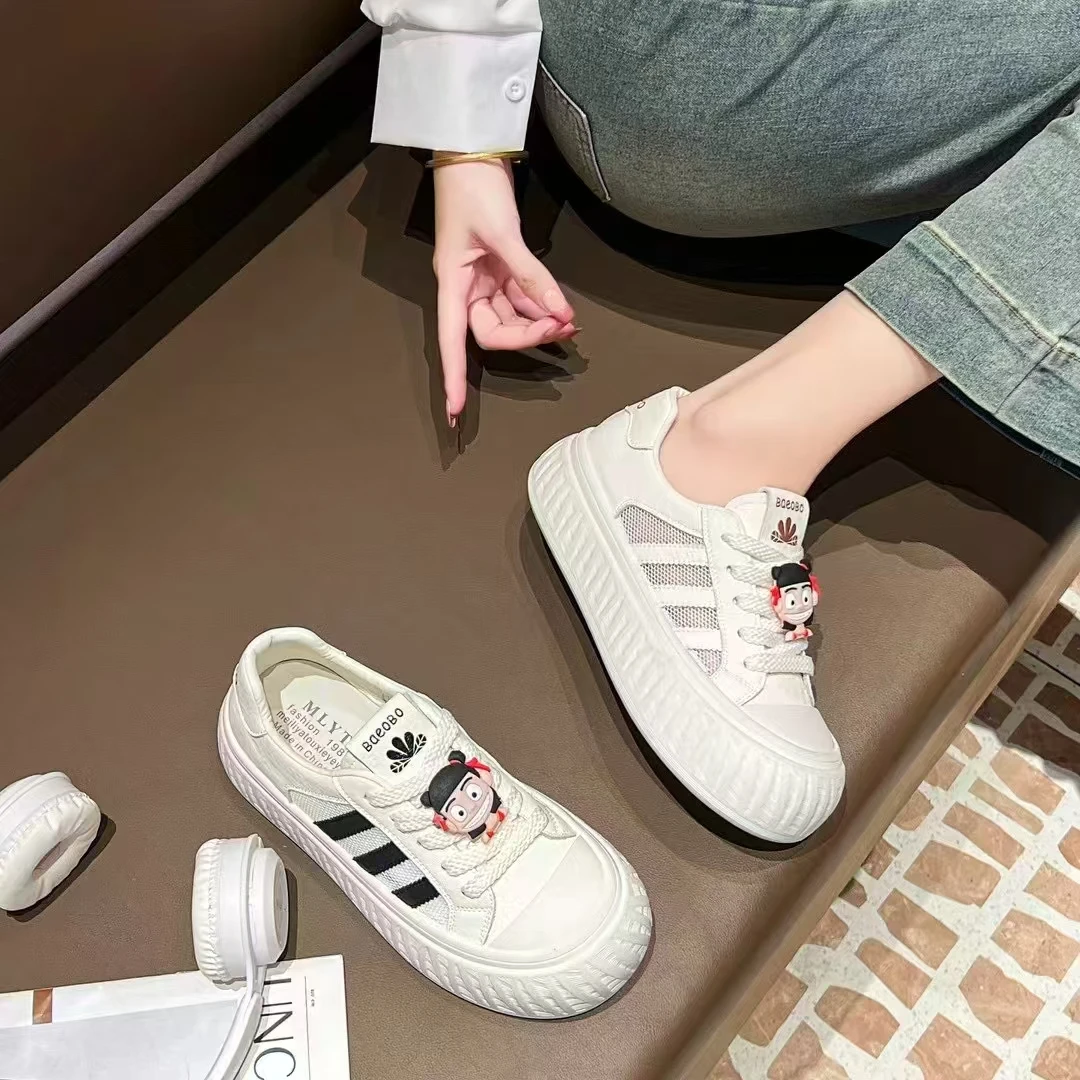 厚底系带透气松糕底时尚休闲鞋小白鞋软底饼干鞋单鞋韩版运动