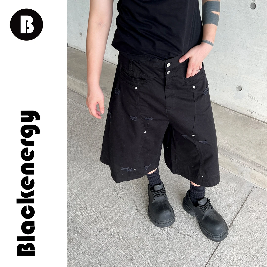 七分短裤男大码夏季美式重磅做旧加肥加大宽松纯色破洞裤子潮流