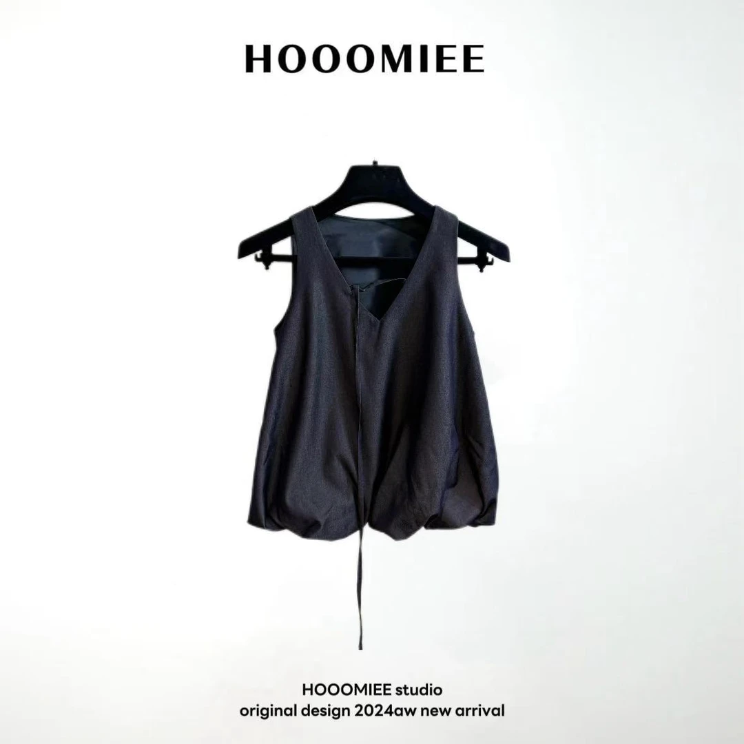 Hooomiee极简风简约女士时尚背心宽松仿牛仔上衣LG026