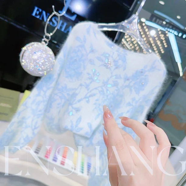 ES【国色芳华】重磅加厚拉绒水染印花手工毛衣秋冬女新款