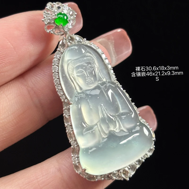 18K金镶嵌缅甸天然翡翠A货高冰观音吊坠S（下单咨询客服）