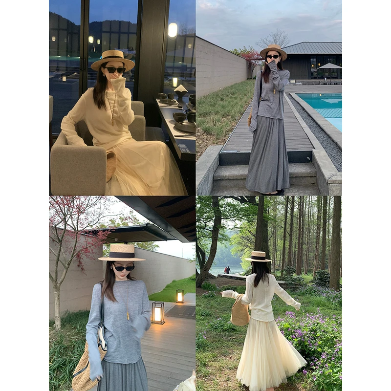 大小姐77进口重磅100羊毛肌理感博主时髦夏日轻薄长袖T恤防晒上衣