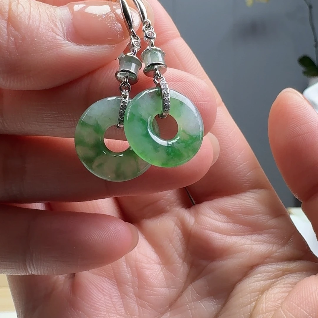 翡翠耳饰银S925镶嵌天然