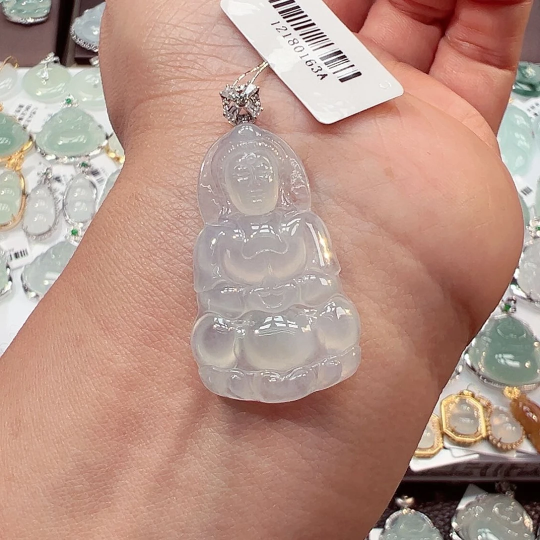 吊坠(不含链)18K金镶嵌翡翠观音