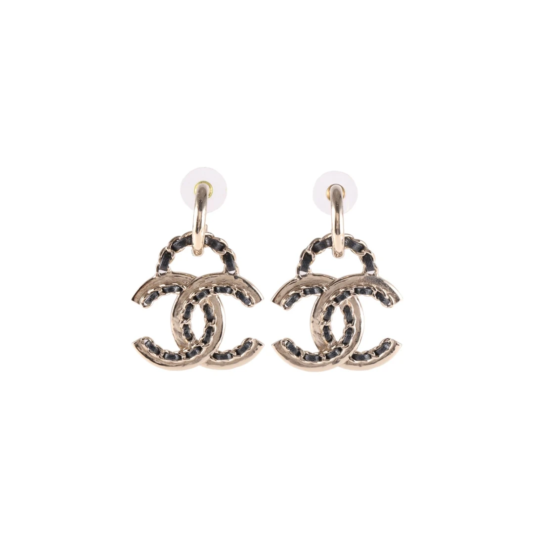 95新 Chanel/香奈儿 折【念念】 合金 22P 双C logo 皮穿链 耳环