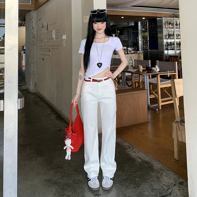 OROI美式高街复古高腰小直筒裤弹力百搭烟管裤牛仔裤女常规