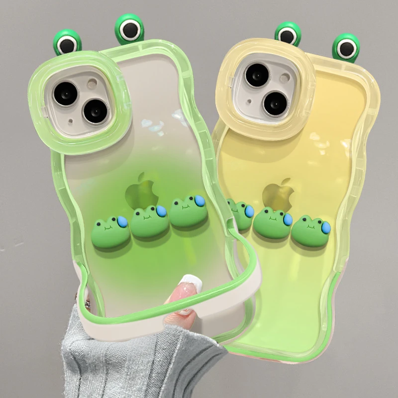 双支架适用苹果15手机壳iPhone14pro立体青蛙公仔13防摔12透明11