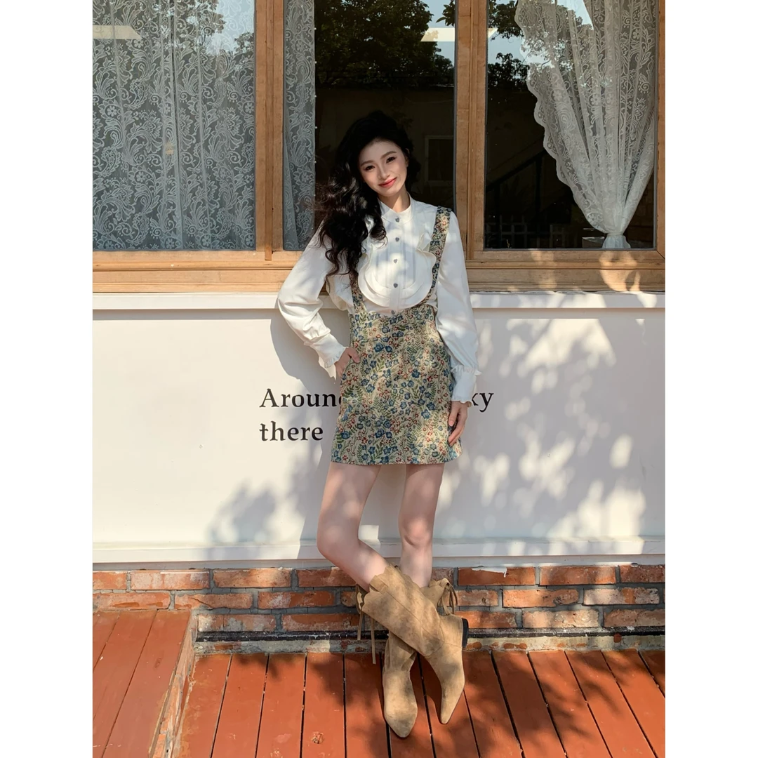 【中古花园】早春新款复古宫廷风重工刺绣设计感背带连衣裙#1558