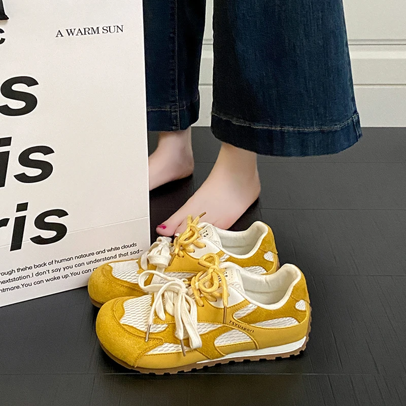 网面薄款德训鞋女2025年夏季新款复古透气百搭平底轻便运动阿甘鞋