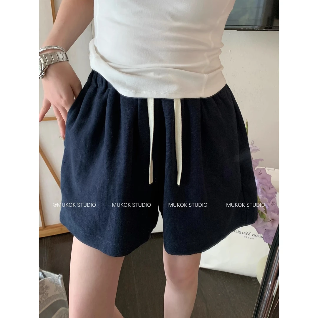 冰感莱赛尔亚麻阔腿短裤小个子百搭女夏季新款宽松休闲高腰短裤