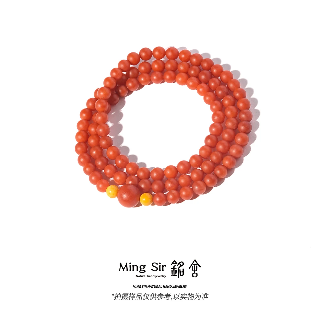 【铭舍 破晓】保山柔光南红玛瑙三圈圆珠手链配饰设计感手饰